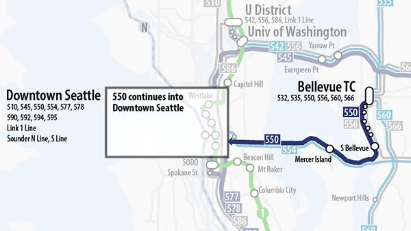 Map of proposed update to Sound Transit Route 550